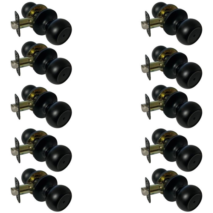 Contractor pack of 10 matte black round privacy door knobs