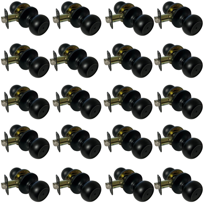 Contractor Pack of 20 Matte Black Round Privacy Door Knobs