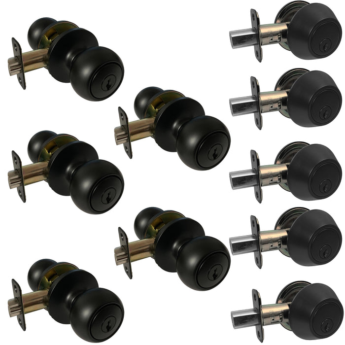 5 pack entry knob and deadbolt combo in matte black finish
