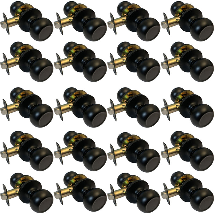 Contractor pack of 20 matte black round passage door knobs