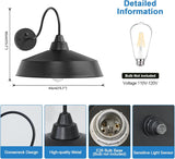 Black wall-mounted light fixture with bulb not included, dimensions, and technical details.