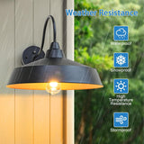 Outdoor wall light fixture with weather resistance features on a wooden wall.