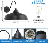 Black wall-mounted light fixture with bulb and dimensions on a white background
