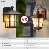 Comparison of outdoor wall lights labeled 'Ours' versus 'Others' with features listed below.