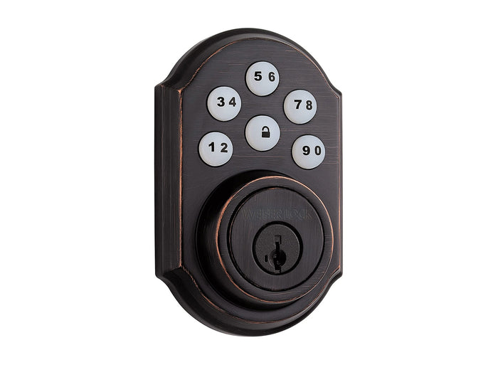 Weiser Venetian Bronze Touch Code Electronic Deadbolt with backup key slot
