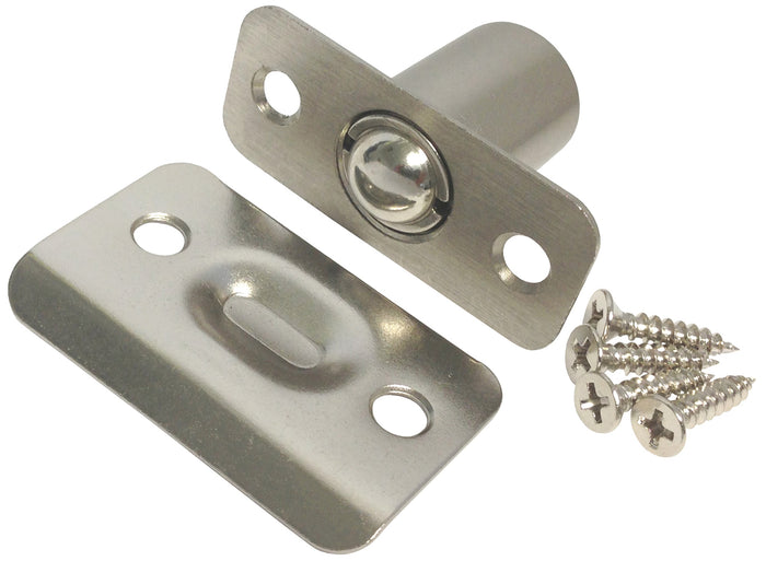 Satin Nickel Roller Ball Catch with Strikeplate and Screws