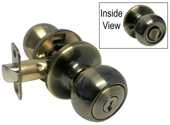Antique Brass Round Keyed Entry Knob