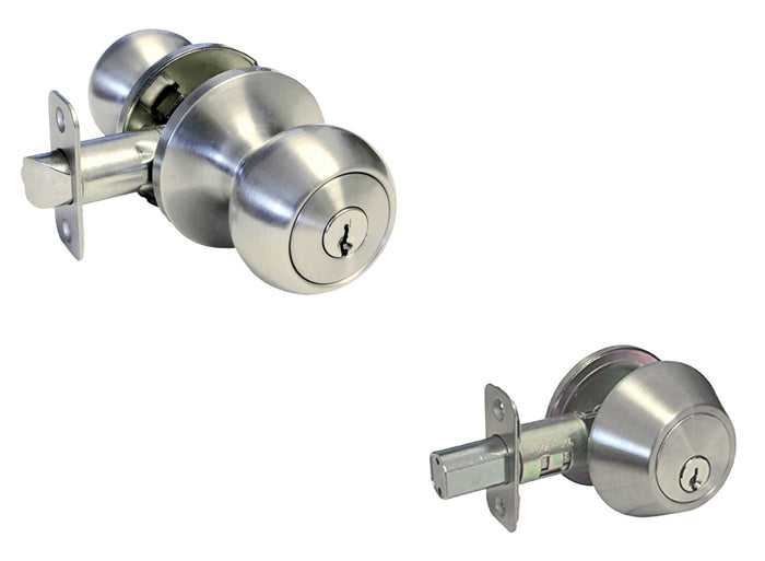 satin nickel door knob and deadbolt combo set