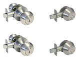 Satin Nickel Round Door Knob and Deadbolt Contractor Pack 2 Pack Keyed Alike 