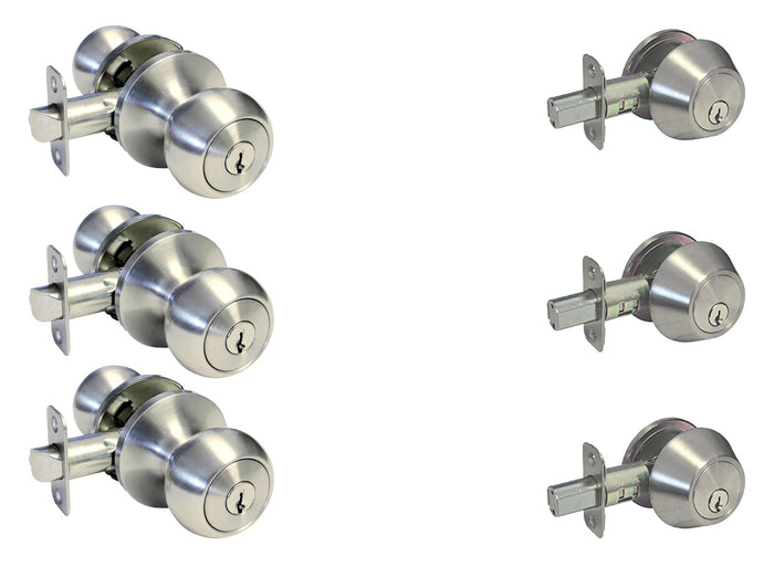 3 Pack Combo Round Entry Knob and Deadbolt