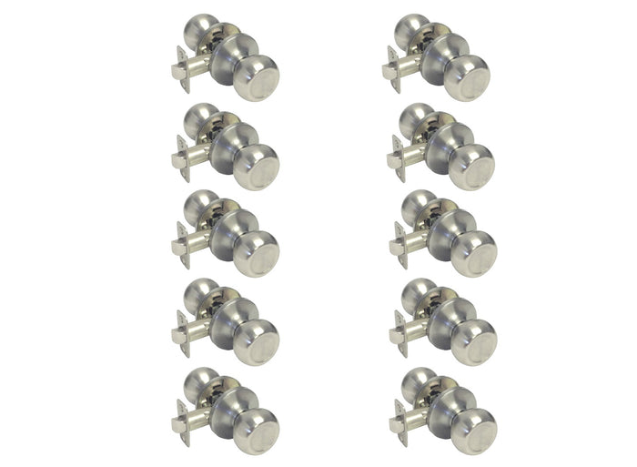 Satin Nickel Round Passage Door Knob Contractor Pack 10 piece set