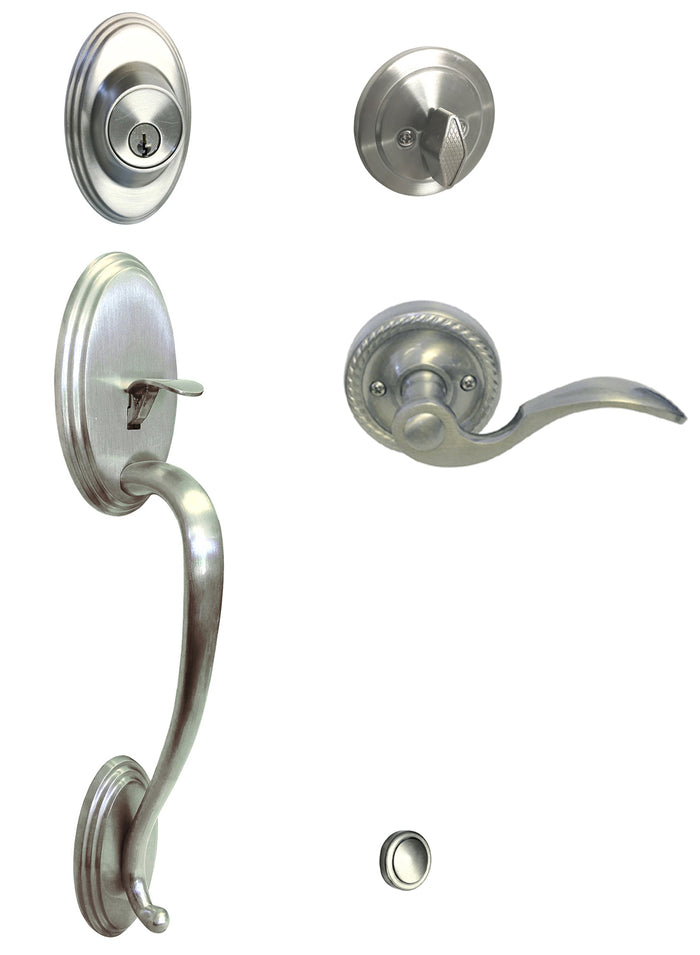 Satin Nickel Front Door Handleset With 6300 Interior Lever.
