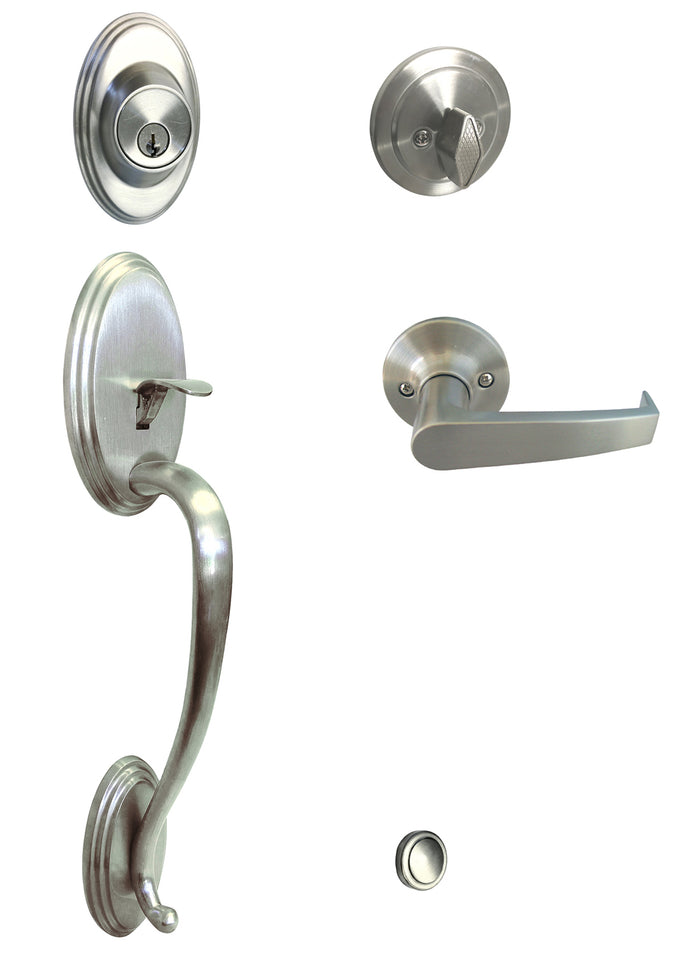 Satin Nickel Front Door Handleset With 8101 Interior Lever.