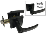 Black privacy door lever with square escutcheon with turnbutton