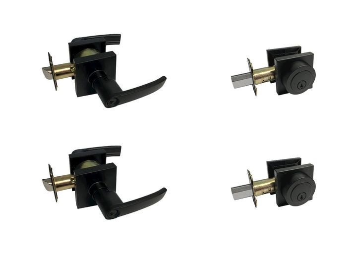 2 Pack-Contractor Pack 8048NBL Black Square Entry Lever/Deadbolt Combo Keyed Alike