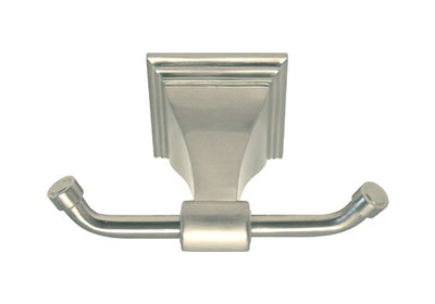 Satin Nickel double robe hook with square base.