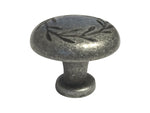 Antique Pewter 1-1/4" Cabinet Knob with a Leaf Motif