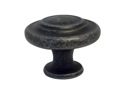 Antique Pewter Round Cabinet Knob with Ring Motif.Ring 