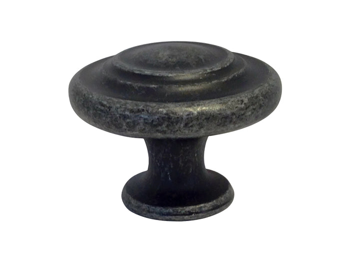 Antique Pewter Round Cabinet Knob with Ring Motif.Ring