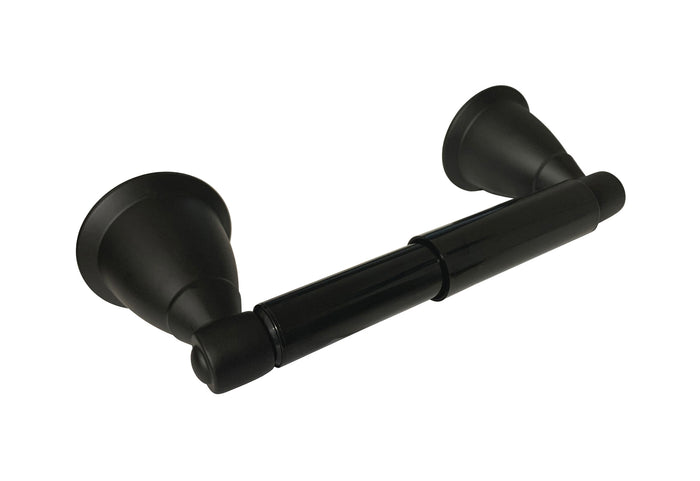 Matte Black Toilet Paper Holder with Round Base.
