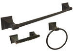Dark Oil Rubbed Bronze Towel Bar Kit with 24" Towel Bar, Towel Ring, and Toilet Paper Holder.