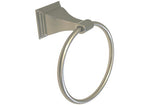 Satin nickel towel ring with square base.