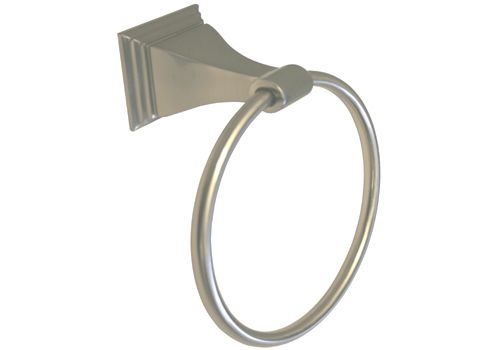 Satin nickel towel ring with square base.