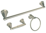Satin Nickel Towel Bar Kit with 18" Towel Bar, Towel Ring, and Toilet Paper Holder.