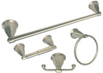 Satin Nickel Towel Bar Kit with 24" Towel Bar, Towel Ring, Toilet Paper Holder, and Double Robe Hook