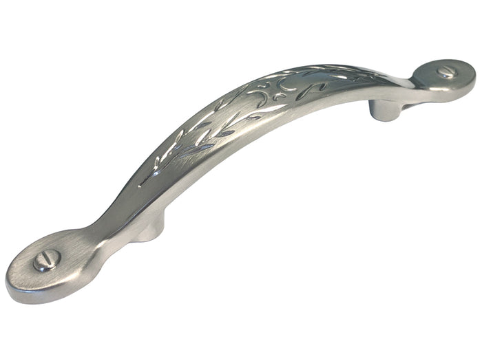 Satin Nickel Cabinet Pull with a Leaf Motif