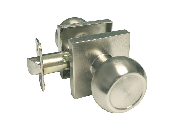 Satin Nickel Passage Square Plate With Round knob.