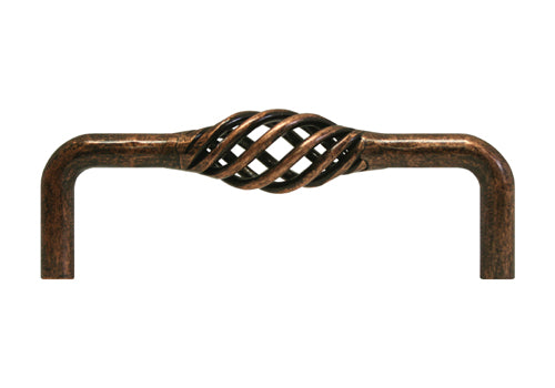 Antique Copper Machined Cabinet Pull with a Bird Cage Design