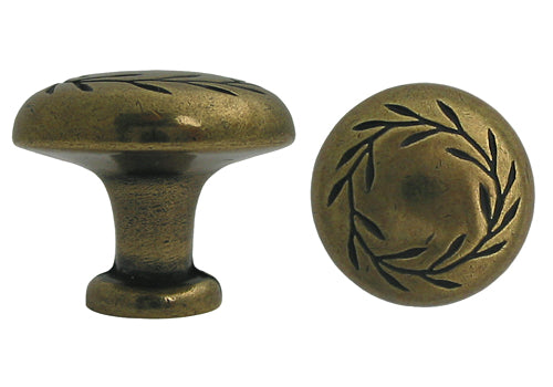 Antique Brass Cabinet Knob with a Leaf Motif