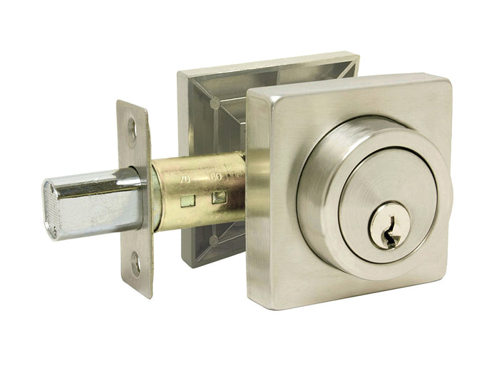 Satin Nickel Square Plate Single Deadbolt