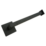 A matte black wall-mounted towel bar with a square backplate, shown at an angle on a plain white background.