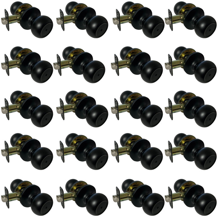 20 Pack- Contractor Pack Black Round Privacy Knob 5765NBL (Bedroom/Bathroom)