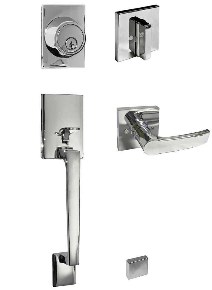 Polished Chrome Front Door Entry Lock Handleset with Single Cylinder Deadbolt & 8048 Lever