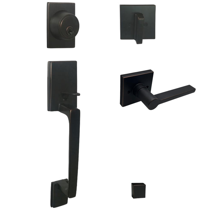 Modern Dark Oil Rubbed Bronze Front Door Handleset with 80881DBR Lever