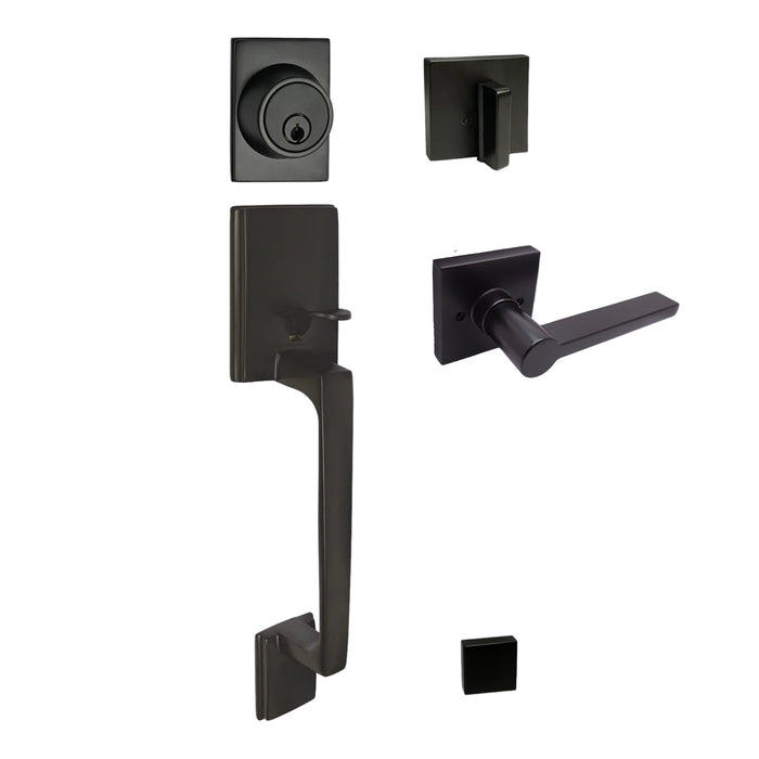 Modern Black Front Door Handleset with 80881NBL Lever