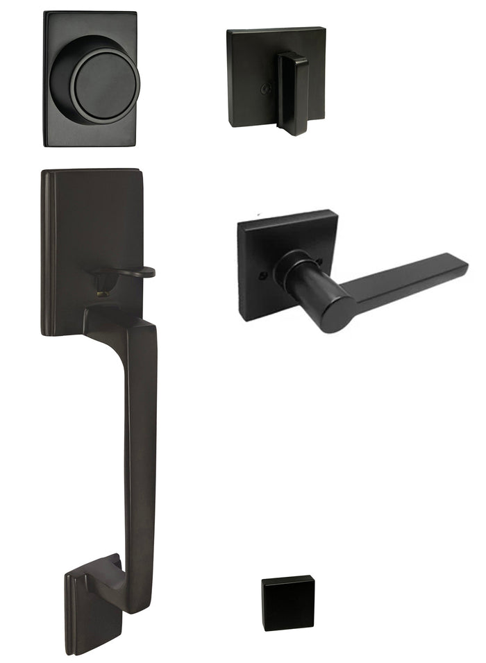 Modem Square Dummy Black Front Door Handleset with 80881 Lever