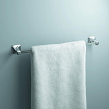 Towel hanging on a chrome towel rack 