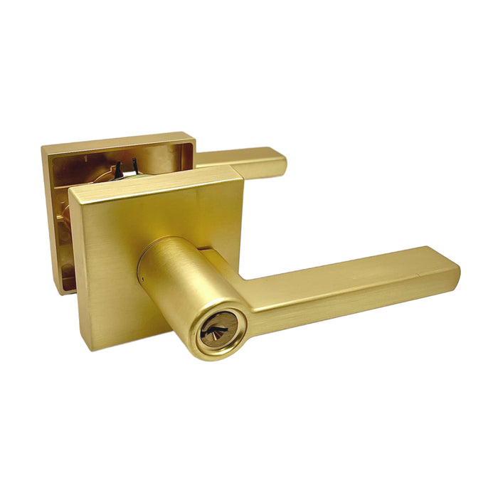 Satin Brass Square Plate Entrance Door Lever