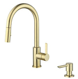 Better Homes and Gardens Brushed Brass Single Handle Pull Down Kitchen Faucet with Soap Dispenser