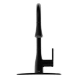 Front view of flow classic matte black kitchen faucet on a white backdrop