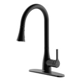 Flow classic matte black pull down kitchen faucet on a white backdrop