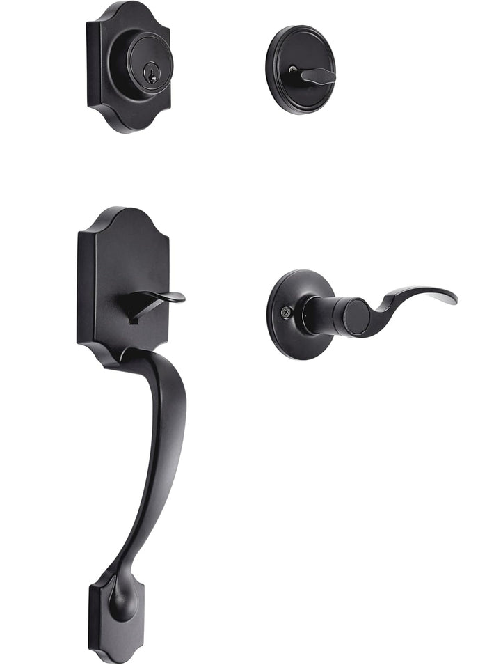 Matte Black Front Door Lever Shelby Single Cylinder deadbolt