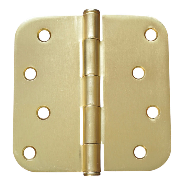 A single brass-colored metal hinge with six pre-drilled holes on each leaf and a central pin, shown on a plain white background.