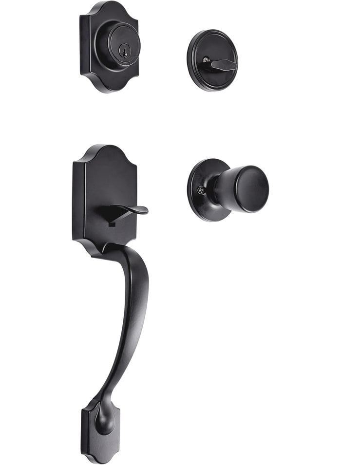 Matte Black Front Door Handle with Tulip Knob