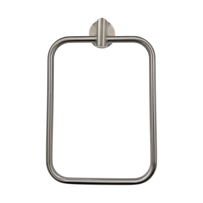 Satin Nickel minimalist towel ring on white background