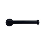 Black minimalist toilet paper holder on a white background
